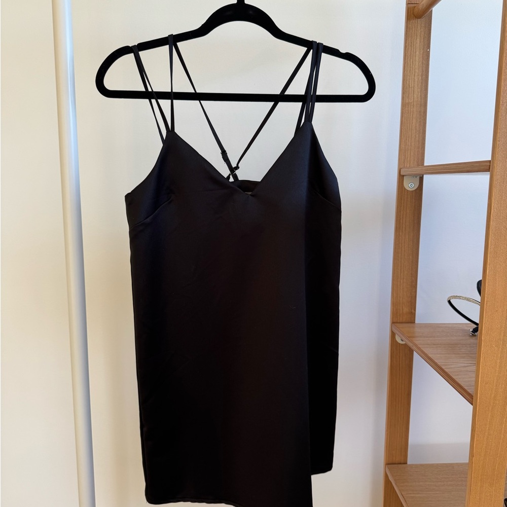 Black Strappy Satin Slip Dress